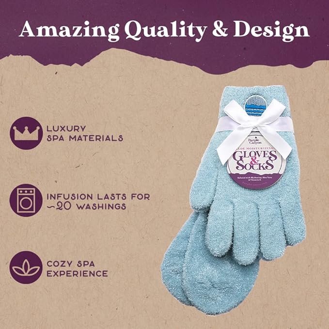 Aloe Socks and Gloves Set | Blue Moisturizing Socks and Gloves Infused with Aloe and Vitamin E | Spa Socks and Gloves for Women