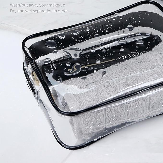 20 Packs Clear Cosmetics Bags for Women Men Waterproof Toiletry Bags PVC Makeup Bags Organizer Case with Zipper for Travel Bathroom (Black&White)