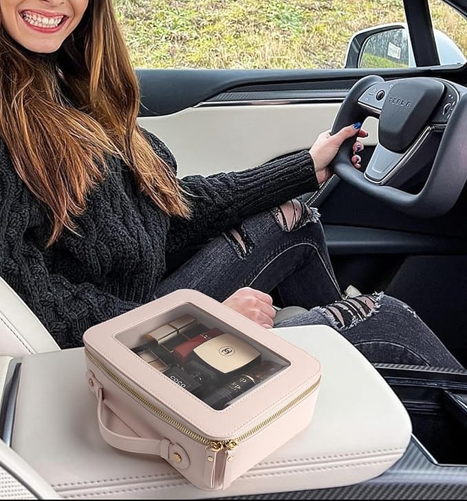 Clear Makeup Bags TSA Approved Toiletry Bag Handle Large Opening,Clear Toiletry Bags for Carry-on Traveling Travel Car Accessories Essentials Organziation Storage for Women Girls(Off White, Large)