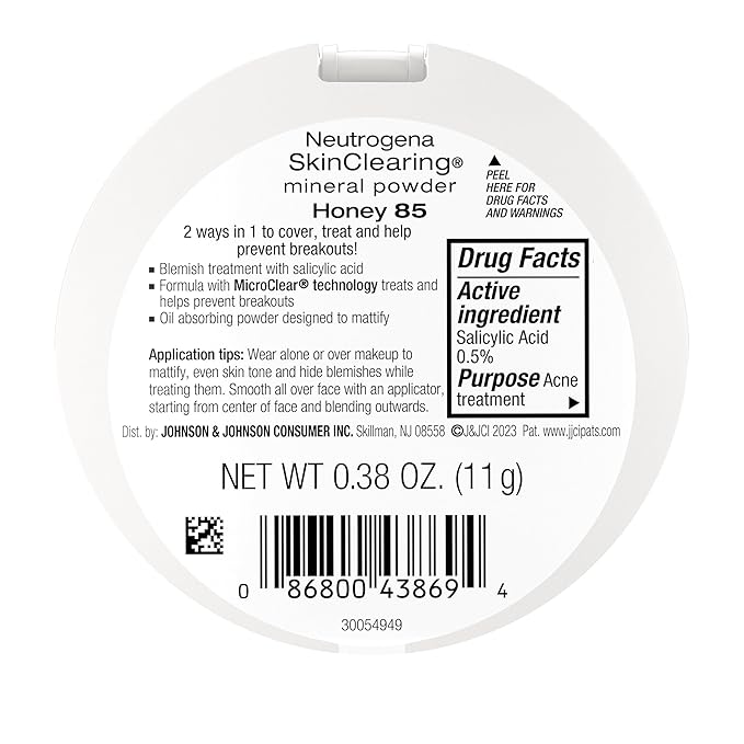 Neutrogena SkinClearing Mineral Acne-Concealing Pressed Powder Compact, Shine-Free & Oil-Absorbing Makeup with Salicylic Acid to Cover, Treat & Prevent Acne Breakouts, Honey 85,.38 oz