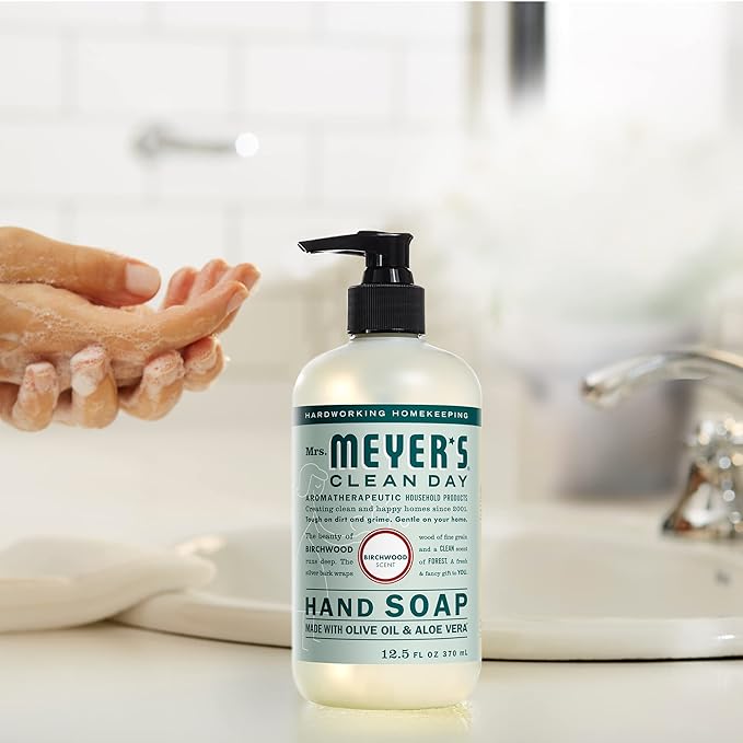 MRS. MEYER'S CLEAN DAY Hand Soap, Made with Essential Oils, Biodegradable Formula, Birchwood, 12.5 fl. oz