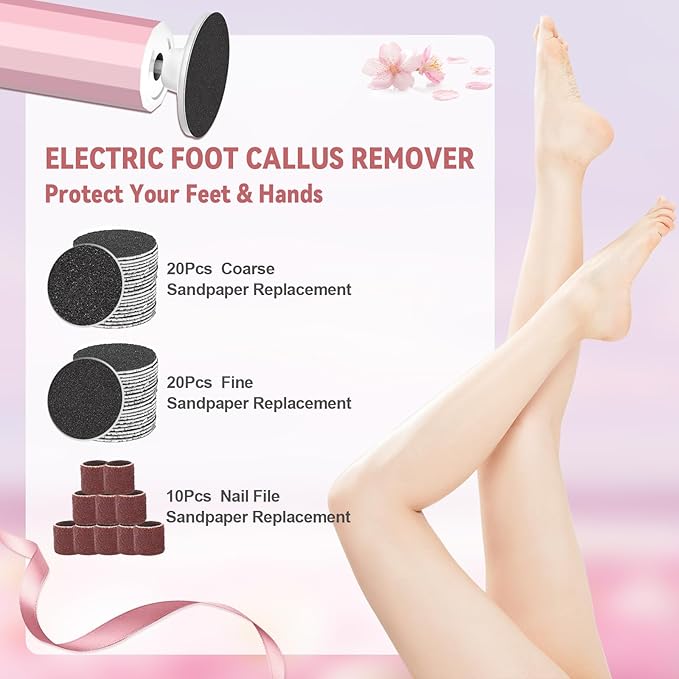 Electric Foot Callus Remover, 2-in-1 Electric Foot Filer/Nail Filer, Callus Remover for Feet with 40Pcs+10Pcs Sandpaper Discs, Professional Pedi Feet Care Perfect for Dead Skin Calluses Gift 【Pink】