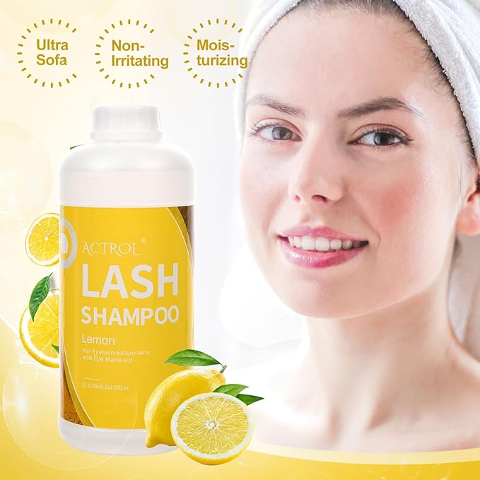 Eyelash Extension Cleanser Lemon 1L Natural Lash Extension Shampoo Professional Eyelid Foaming Cleanser Paraben & Sulfate Free Non-lrritating with Salon and Home Care