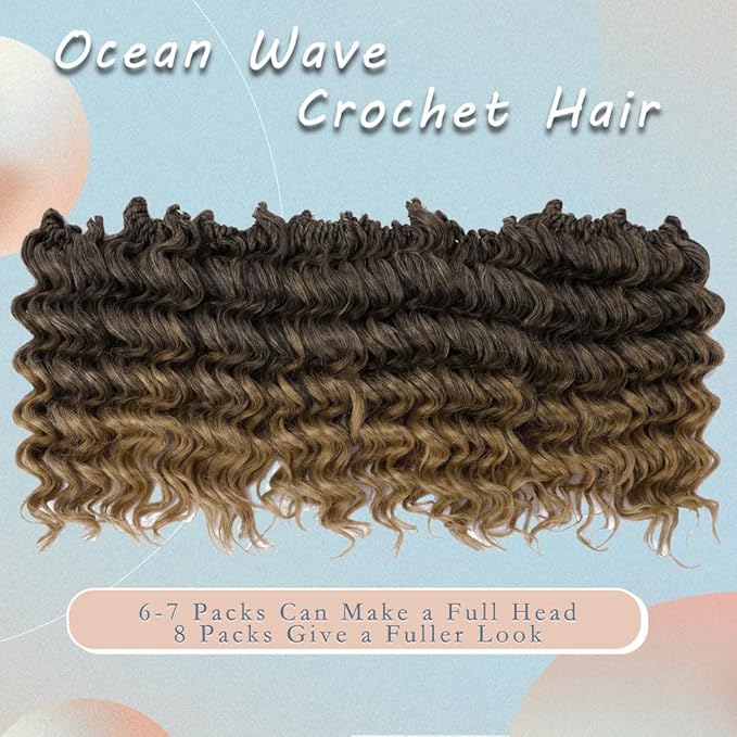 8 Packs Ocean Wave Crochet Hair Water Wave Crochet Braids for Women 8 Inch Short Curly Crochet Hair Beach Curl Deep Twist Crochet Braids Synthetic Braiding Hair Extensions (8 Inch, T1B/27#)