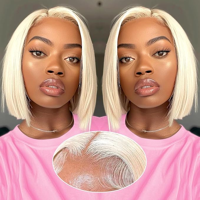 613 Lace Front Wigs Human Hair 13x4 Straight Lace Frontal Wigs Human Hair Blonde Wig Pre Plucked With Baby Hair 180 Density Lace Front Human Hair 8 Inch