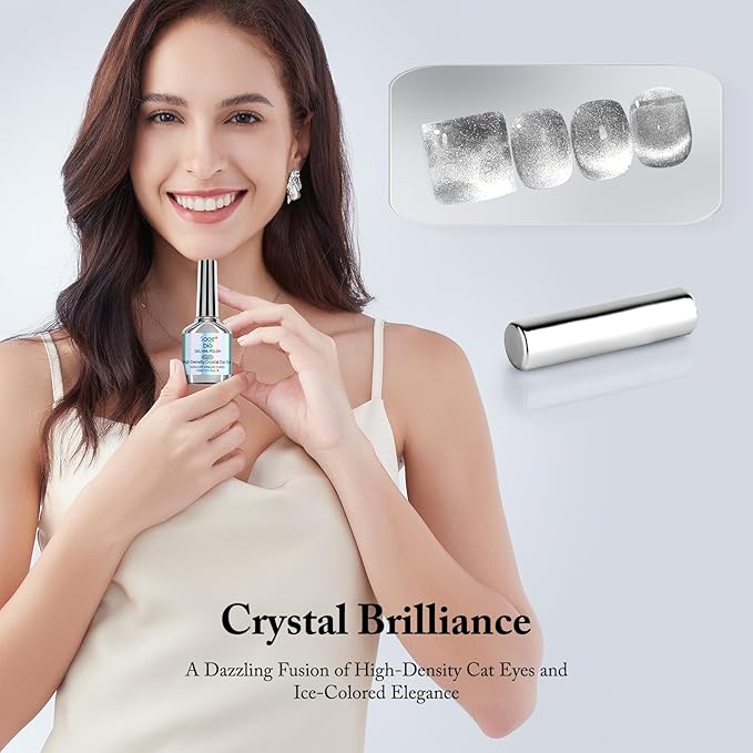 Cat Eye Gel Nail Polish with Magnet Stick, 15ml Glitter Holographic Nail Polish, Magnetic Effect Gel for Home DIY Manicure Gift, Ethereal Gray