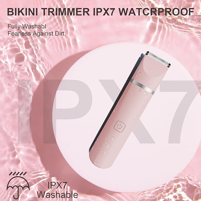 Bikini Trimmer for Women - 2 in 1 Electric Lady Pubic Hair Private Area Legs Arms Removal Personal Elecrtric Razor Shaver Rechargeable with Snap-in Ceramic Blades, Wet and Dry Use,Pink