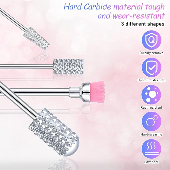 Honoson 10 Pcs Nail Drill Bits Set, 3/32 Inch Tungsten Carbide Bits for Nail Tech, File Remove Acrylic Gel Polish, Manicure Pedicure Tools for Salon Home Supplies(Silver)