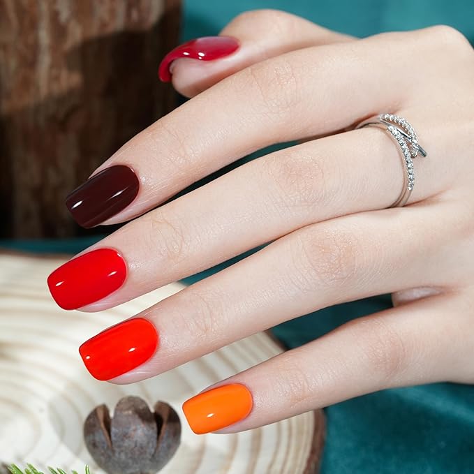 Press on Nails Red - 5 Styles Soild Press on Nails Short Square, Bt Art Box Press On Nails，Soft Gel x Coat Nails False Nails in 32 Sizes -160PCS Soft Gel Fake Nails Kit for Valentines Day Gift