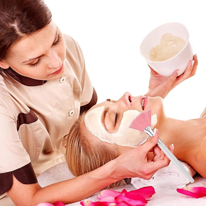 60 Pcs Fan Facial Brushes Fan Mask Soft Facial Applicator Brushes Acid Brush Cosmetic Makeup Blush Applicator Tools for Esthetician Eyeshadow Peel Mud Cream(Pink)