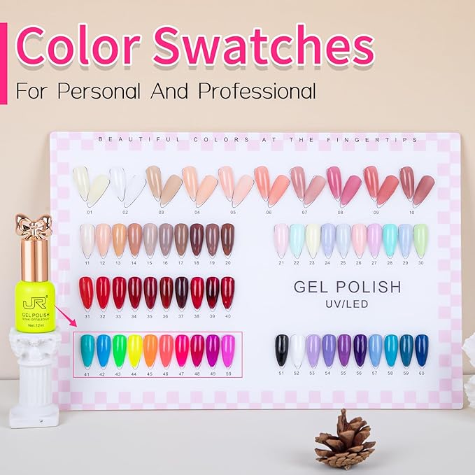 JR Gel Nail Polish 10pcs 0.4oz Neon Gel Nail Polish Set - Vibrant Neon Colors Nail Art Kit for Rave & Summer Festivals, Elegant Bow Bottle Design, Quick Dry & Chip-Resistant Gifts for Women E Model