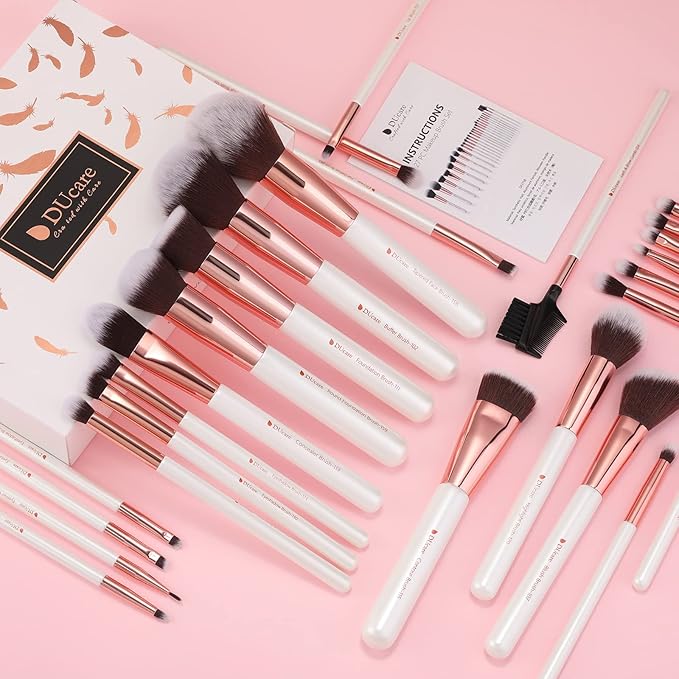 DUcare Makeup Brushes Set Professional 27Pcs Makeup Brushes Premium Synthetic Kabuki Foundation Blending Face Powder Blush Concealers Eye Shadows Make Up Brushes Kit White