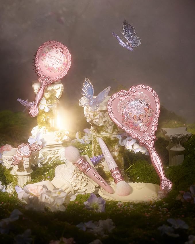 Flower Knows Midsummer Fairytales Hand Mirror,Portable Vintage Handheld Mirror,Durable Metal Mirror,Cute & Aesthetic Princess Mirror,with Long Handle for Easy Holding,Gift for Girls(Tea Menthe)