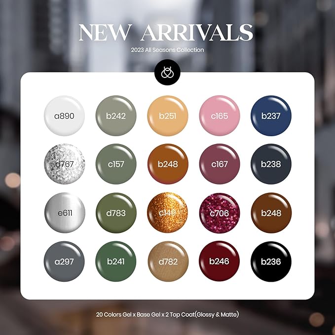 Beetles Winter Gel Nail Polish Set：23 Pcs Burgundy Brown Gold Nude Pink Black White Glitter Gel Polish Kit with Base Matte Glossy Top Coat Soak off UV Gel Nail Polish for Women