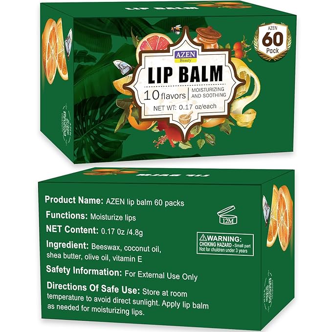 AZEN 60 Pack Lip Balm, Natural Lip Balm Bulk, Lip Care Product, Moisturizing Lip Balm for dry cracked lips (C-60)