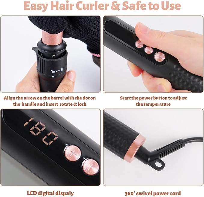 5 in 1 Hair Curling Iron Wand Set PTC Fast Heating Hair Crimper Professional Hair Styling Tools LCD Temp Control with Hair Straightener, Ceramic 3 Barrel Hair Waver Surprise Gift for Women Girl
