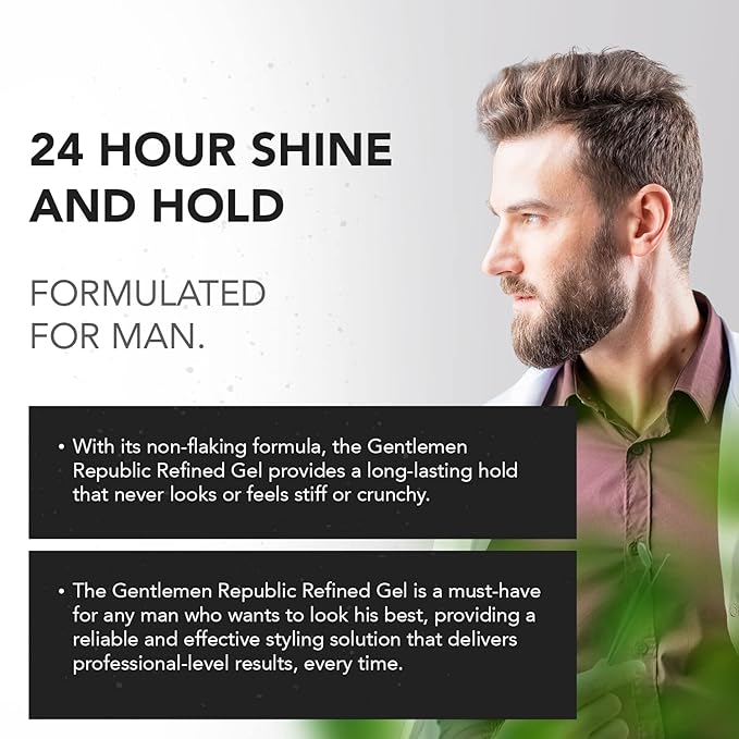 Gentlemen Republic 32oz Refined Hair Gel with Pump for Men - Premium Gel For Men Humidity Resistant & Alcohol-Free - All Day Shine and Hold for All Hair Types and Never Flakes - Made in the USA