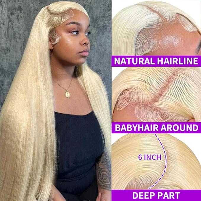 26Inch 613 Lace Front Wig Human Hair 13X6 Blonde Straight HD Transparent Lace Frontal Wigs Human Hair Pre Plucked 200% Density Blonde Glueless Wigs Human Hair