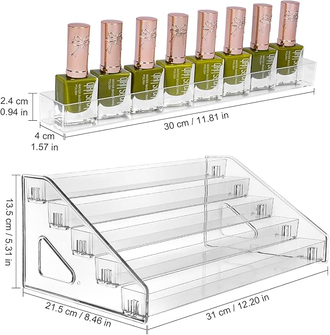 Nail Polish Organizer 60 Bottles of 5 Layers Sunglass Organizer Acrylic Display Rack Eyeglasses Storage Essential Oils Holder Makeup Organizer No Tool Needed Assembly, Clear