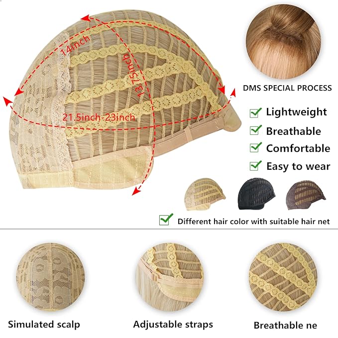 7JHH WIGS Honey Blonde Wig with Bangs Long Brown Wigs for Women,Layered Heat Resistant Synthetic Wigs for Daily Use