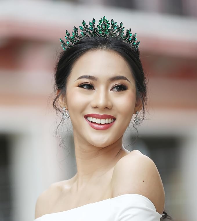 LIMELIA Women's Tiara for Henna Wedding Party|Glitter Hair Accessories for Bridal Birthday Pageant Prom Halloween Cos-play Christmas Party|Danver-Green