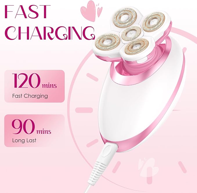 Electric Razors for Women Legs, Flawless Electric Shaver for Women, Rechargeable Waterproof Women's Bikini Trimmer for Arms Legs Underarms Pubic Area, Wet Dry Body Hair Remover (Pink)