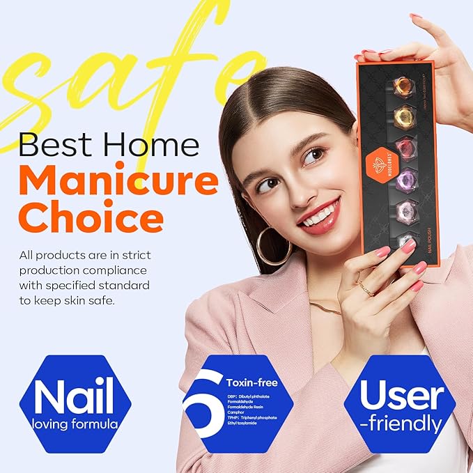 modelones Nail Polish Set 6 Colors, Metallic Mirror Red Pink Gold Silver Purple Chrome Mini Nail Lacquer Kit, Holographic Quick Dry Home DIY Manicure Nail Art Holiday Xmas Gift for Women Girls Party