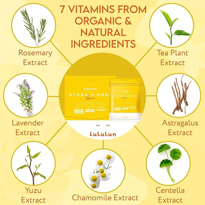 Lululun 28 EA Facial Sheet Mask with Organic 7 Herbs & 7 Vitamins for Pore Care & Rough Skin, Daily Face Sheet Mask Pack for Hydrating and Moisturizing Skincare from Japan with Vitamin C & E, Hydra V