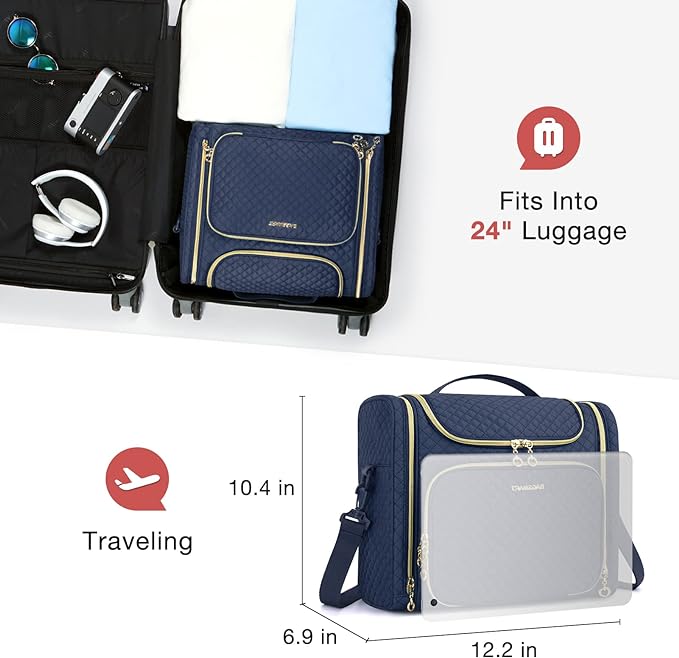 BAGSMART Travel Toiletry Bag, Toiletry Bag for Women, Water-resistant Cosmetic Makeup Bag, Large Capacity Travel Organizer for Full Sized Toiletries and Cosmetics, Navy Blue