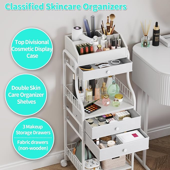 HapiRm Floor Makeup Organizer Storage - Vanity Skincare Make Up Organizers and Storage with Drawers, Cosmetics Display Cases Holder for Skin Care Nail Polish Perfume Makeup Brush