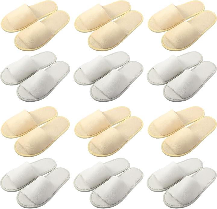 12 Pairs House Slippers for Guests Disposable Open Toe Spa Slippers Bulk for Wedding Party Unisex