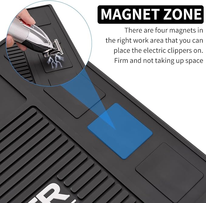 Magnetic Barber Mat for Station Barber Organizer Mat for Clipper Salon Station Tools with 4 Slots for Clippers Salon Barbershop Work Station Pads Anti Slip(4 Slots)