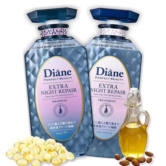 Moist Diane Natural Shampoo and Conditioner Set for Normal & Dry Hair Women & Men, Organic Hydrating Hair Care with Argan Oil from Japan, Silicone & Sulfate Free, EXTRA NIGHT REPAIR, 30.4 Fl Oz
