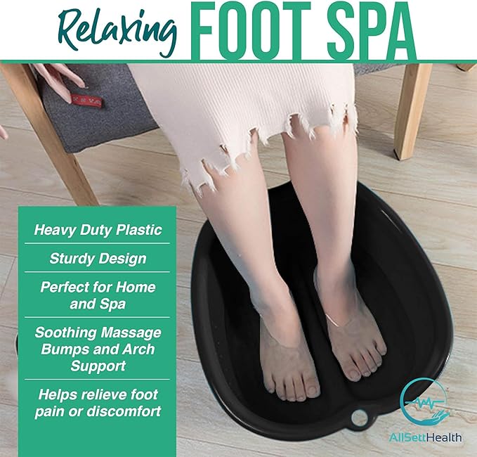 AllSett Health Foot Soaking Bath Basin – Large Size for Soaking Feet | Pedicure and Massager Tub for at Home Spa Treatment | Callus, Fungus, Dead Skin Remover