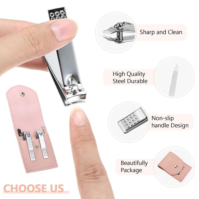 Lasnten 24 Set Manicure Set Bulk Nail Clippers Grooming Nail Kit Stainless Steel Professional Pedicure Kit Pedicure Tools with Travel Case Gifts for Men Women Personal(4 in 1,Pink)