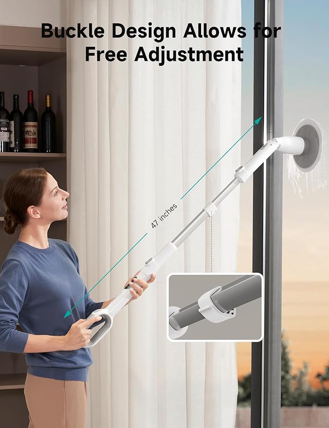 HiCOZY Electric Spin Scrubber HS1 Pro, Shower Scrubber with 2024 New Upgraded Voice Prompt LED Smart Display, Cleaning Brush with 4 Adjustable Speeds, 6 Replaceable Brush Heads Light White