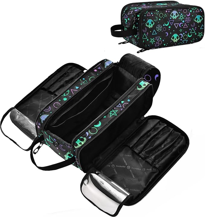 MNSRUU Magic Skulls Makeup Bag - Large Capacity Travel Toiletry Bag with Organizer, Portable Cosmetic Bag for Travel Size