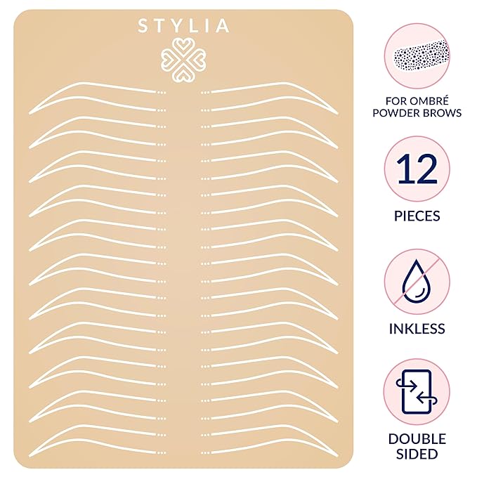 Microblading Supplies Inkless Double Sided Practice Skin For Eyebrow Tattoos: Permanent Makeup Silicone Skins To Practice Brow Micro-Blading And Needling, Fake Skin Sheets (12 Ombre)