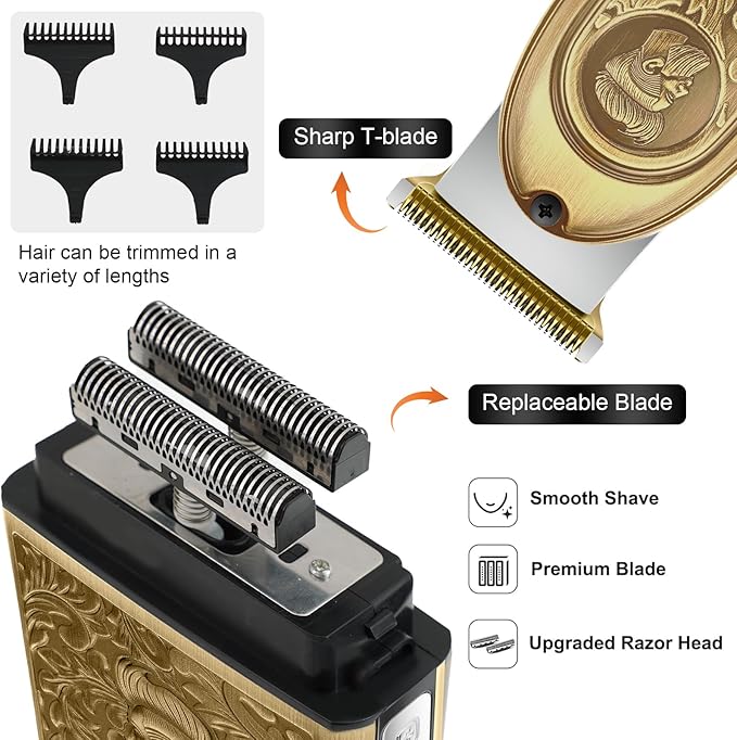 GEC Professional Men's Electric Razor & Barber Kit - Cordless Foil Shaver, Titanium T-Blades, 3-in-1 Multifunctional Trimmer for Beard, Hair, & Body Grooming – Travel-Friendly with Built-in Battery