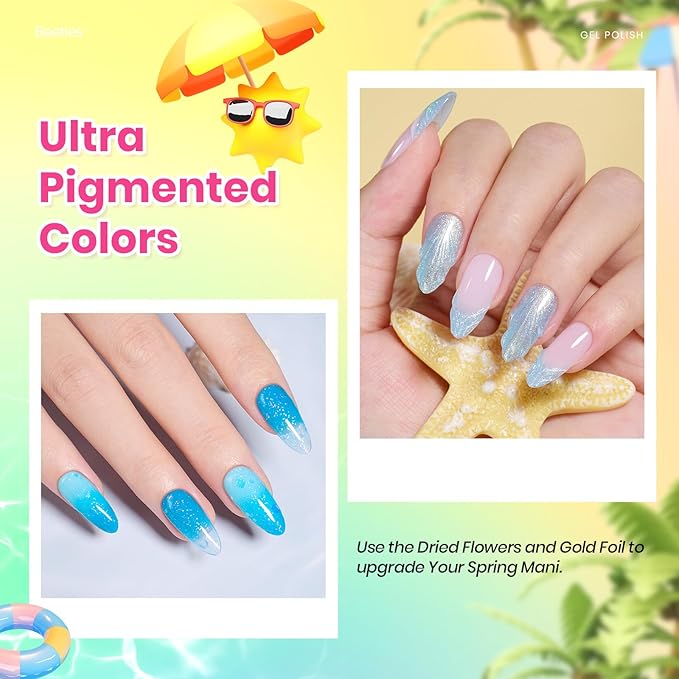 Beetles Gel Nail Polish Set - 20 Colors Summer Gel Polish Pink Blue Green Yellow Pearl Color Gel with Base Glossy & Matte Top Coat Uv DIY Salon Manicure Kit Beach Bash Neon Nails Gift for Women