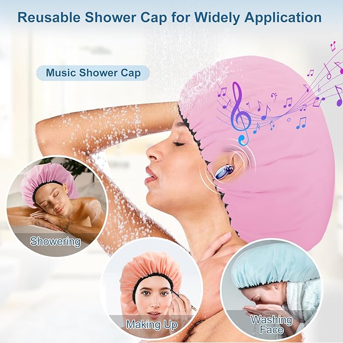 3 Pcs 15" Super Jumbo Shower Cap, Reusable Dual Waterproof, Silk Satin Lined, XL Adjustable for Women, Long Hair, Braids, Dreadlocks, Pink, Purple, Green