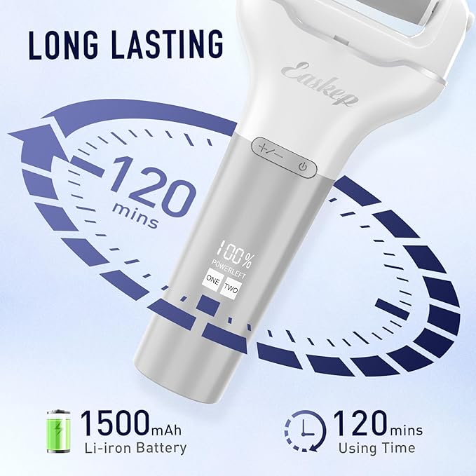 Electric Foot Callus Remover Easkep Rechargeable Portable Electronic Foot File Pedicure Tools, Waterproof 16 in 1 Callus Remover Kit, Professional Pedicure Kit for Dead Hard Cracked Dry Skin (Silver)