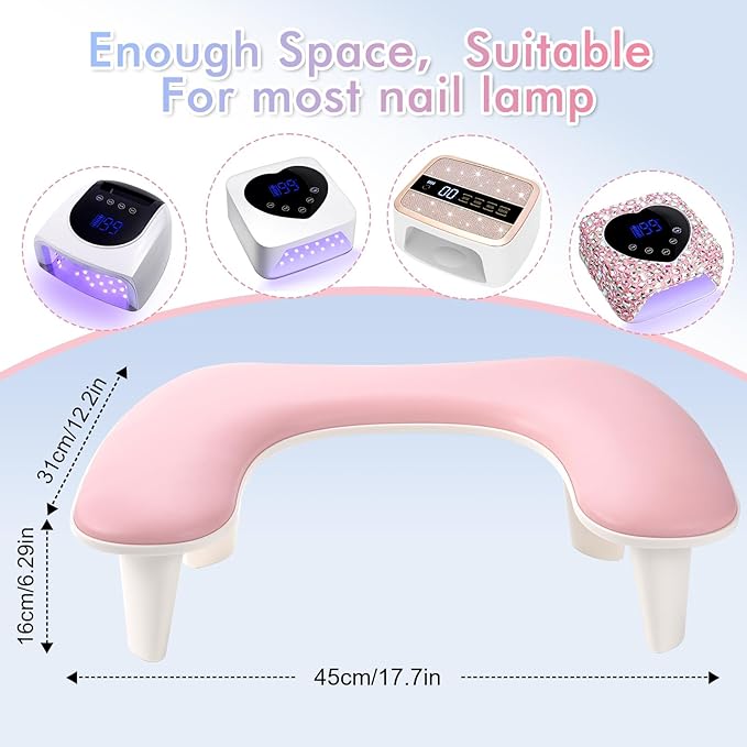 Arm Rest for Nails Tech Professional Manicure Hand Rest Pillow U-Shaped Soft PU Leather Detachable Manicure Hand Rest for Nails Toenails and Acrylic Nails Tech Pink