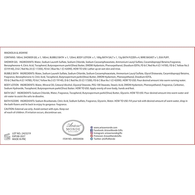 Spa Gifts for Women, Bath Sets, 7Pcs Spa Gift Set w/Shower Gel, Bubble Bath, Bath Salts, Bath Bomb, Body Lotion, Christmas Gifts for Women, Magnolia & Jasmine Bath Set