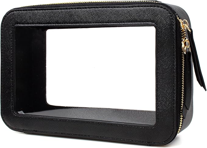 Clear Makeup Bags TSA Approved Toiletry Bag with Handle Large Opening,Clear Toiletry Bags for Carry-on Traveling Travel Car Accessories Essentials Organziation Storage for Women Girls(Black, Middle)