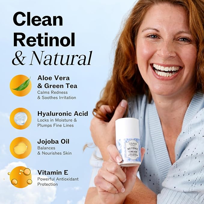 LilyAna Naturals Anti Aging Retinol Face Cream for Women – Wrinkle & Neck Cream for Firming, Retinol Moisturizer for Face with Hyaluronic Acid, Hydrating Night Cream for Fine Lines, Collagen Boost