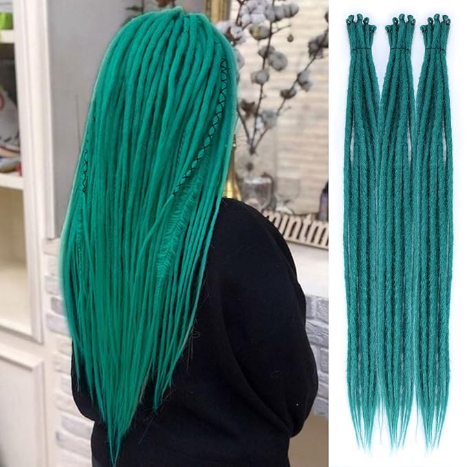 24 In 30 Strands SE Dreadlock Extensions, Castleton Green Thin 0.6cm Width Synthetic Dreads Extensions, 100% Handmade Dreads Hippie Style Dreadlocks for Woman