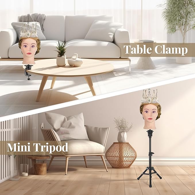 28 Inch Mannequin Head 60% Human Hair with Tripod Stand,Mannequin Cosmetology Manikin Practice Doll Head with stand,Braiding Hairdressing Head for Hair Styling with Table Clamp + DIY Hair Styling Set