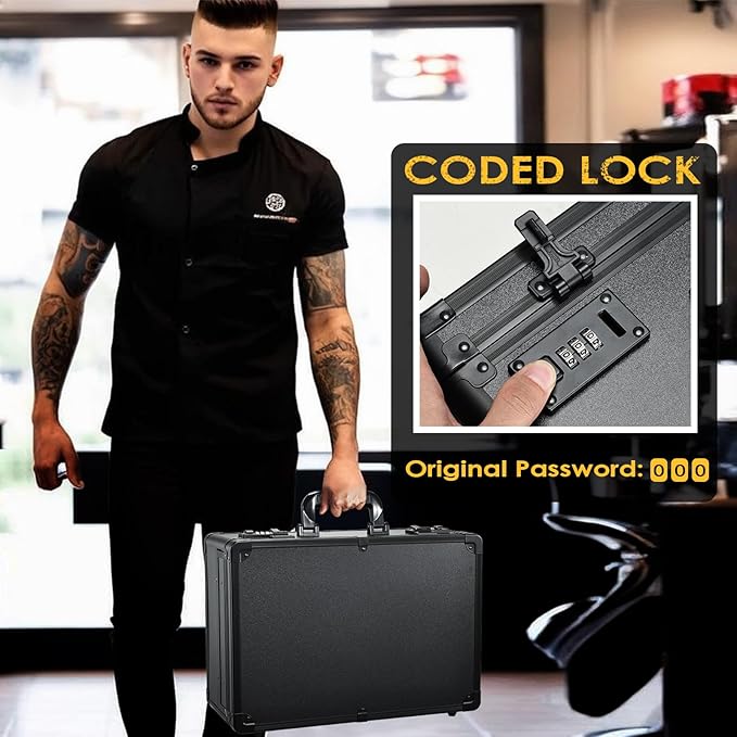 Barber Case 6 Clippers Sliding Tray, Profesional Barbers Briefcase Tool Case, Barber Cases for Clippers and Supplies, Hair Scissors Trimmer Organizer, Salon Hair Grooming Hard Travel Suitcase