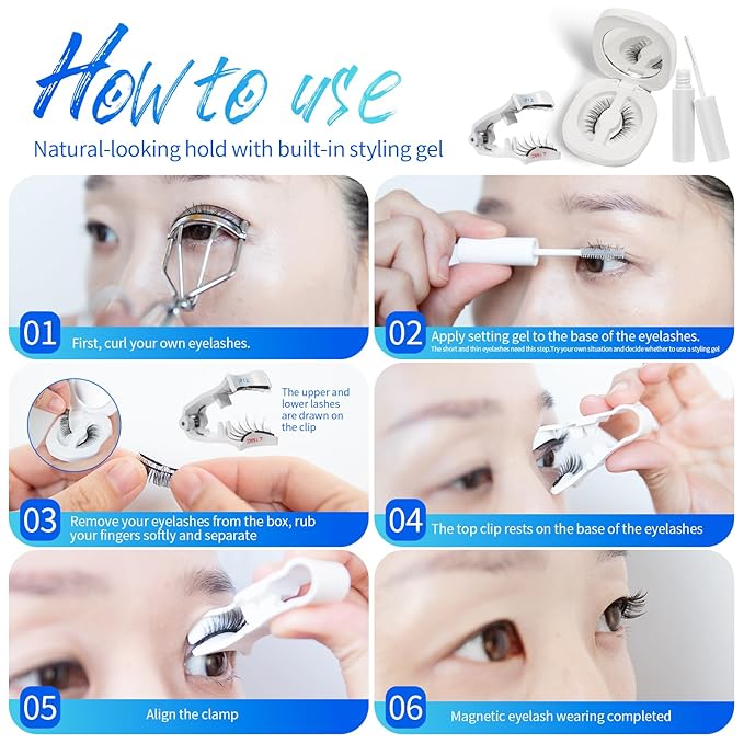 SOFT MAGNETIC EYELASHES with Applicator and Setting Gel，Magnetic Eyelashes with Natural Look，Reusable， No Glue Needed, Easy to Apply，Waterproof, Lightweight, Suit for Natural Makeup